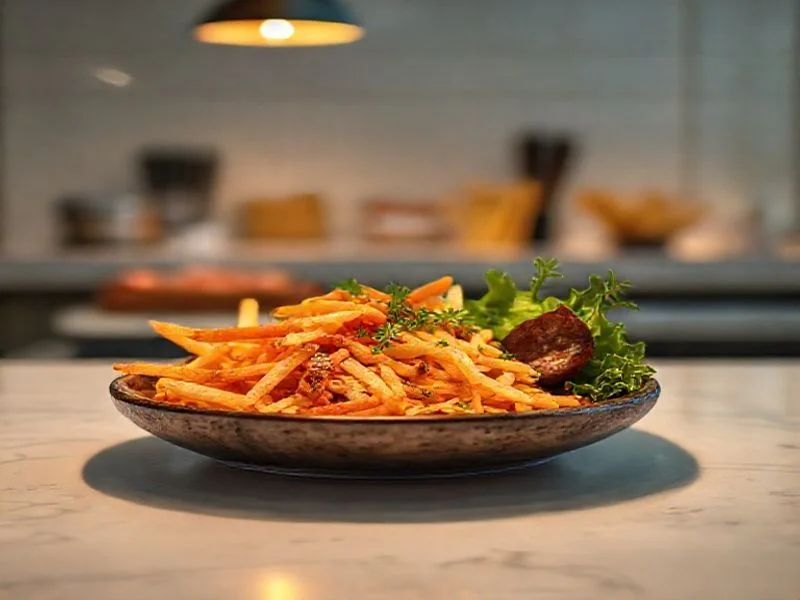A visually stunning sequence of a raw, vibrant bluefin tuna fillet being meticulously sliced for sashimi, juxtaposed with the final artful presentation of the sashimi on a minimalist ceramic plate with delicate garnishes. The transformation from raw ingredient to refined dish is emphasized, highlighting the delicate preparation process and the final, exquisite presentation. This image showcases the brand's expertise in transforming quality ingredients into extraordinary culinary experiences, emphasizing precision and artistry.